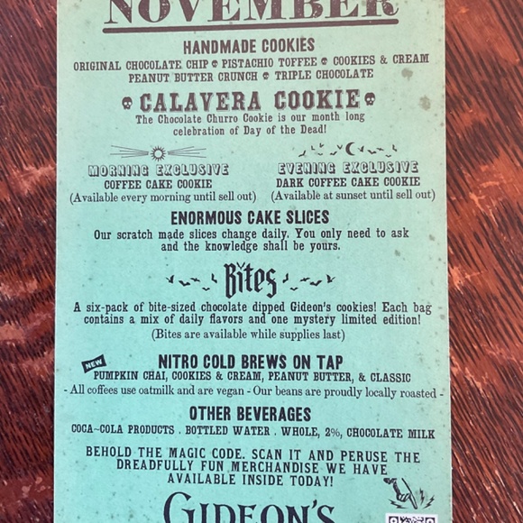Gideons Bakehouse menu card ‘’JOSE CALACAS ‘’ NOV. 2021 - Picture 2 of 2